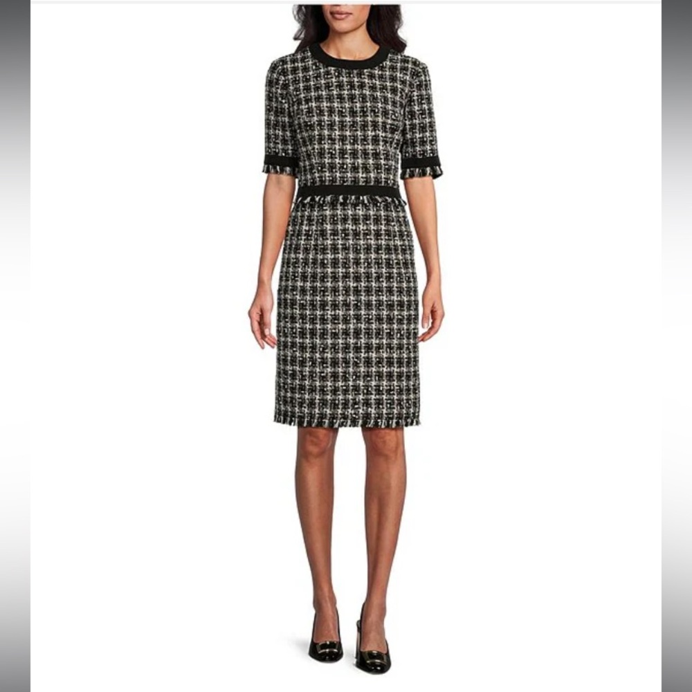 Preston & York
New with Tag. Terri Wool Blend Metallic Tweed Fringe Dress